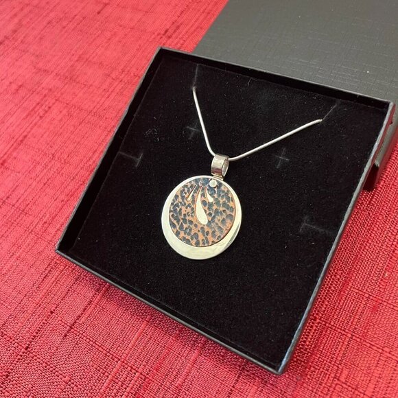 Jessie Senecal Handmade Sterling Sliver "Textured Copper Circle" Necklace - Picture 2 of 4